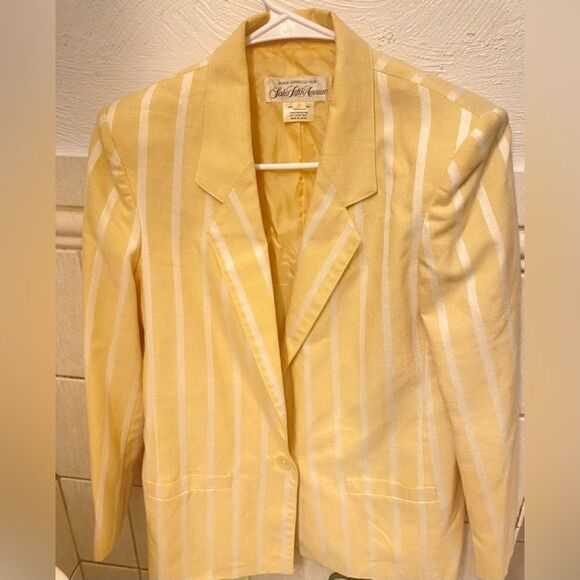 🎁Women Saks fifth Avenue Size : 8 Pattern print Striped Blazer pointed collar - Picture 1 of 10